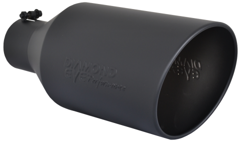 Exhaust Tip Rolled Angle Cut 5 Inch ID X 8 Inch OD X 18 Inch Long Black Powder Coat Diamond Eye