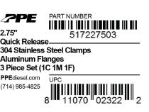 2.75 Inch QR Aluminum V-Band 3 Pc Set 1C 1M 1F PPE Diesel